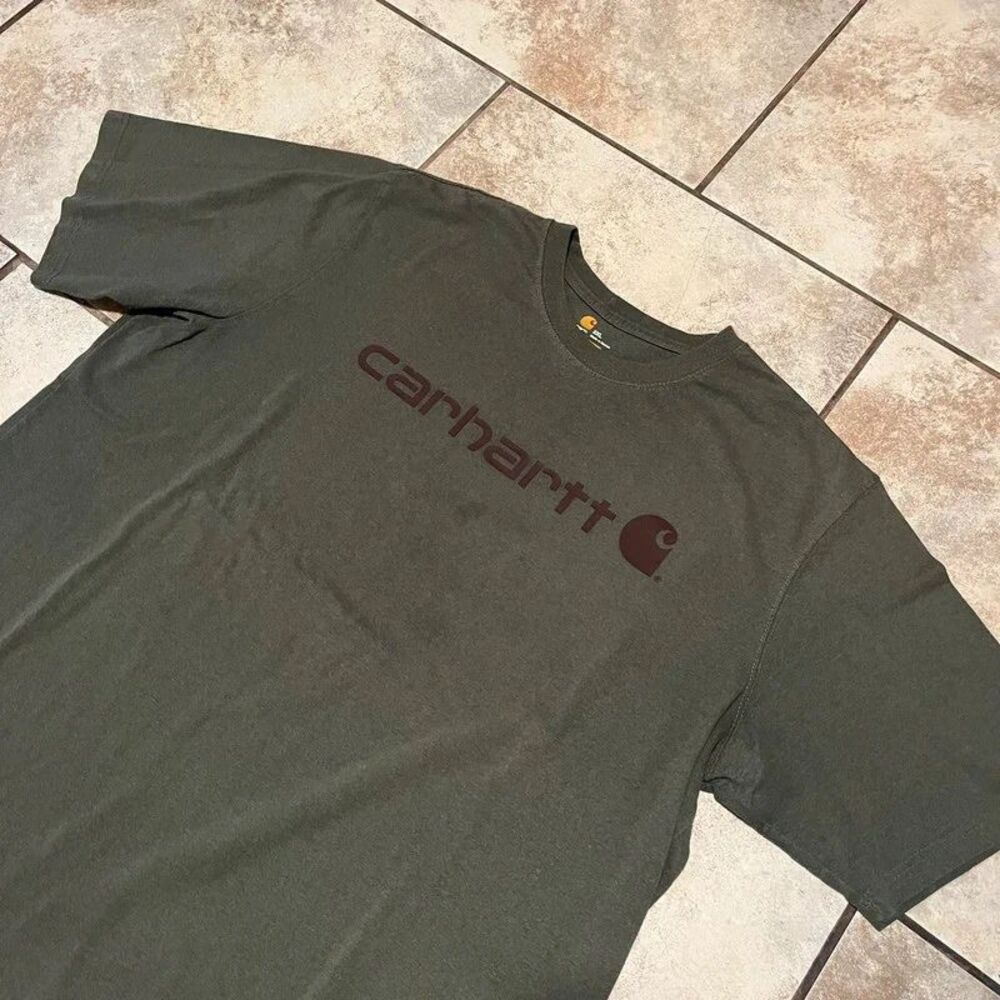 Carhartt Original Fit Olive Green Block Logo Graphic T Shirt Mens Size 2XL